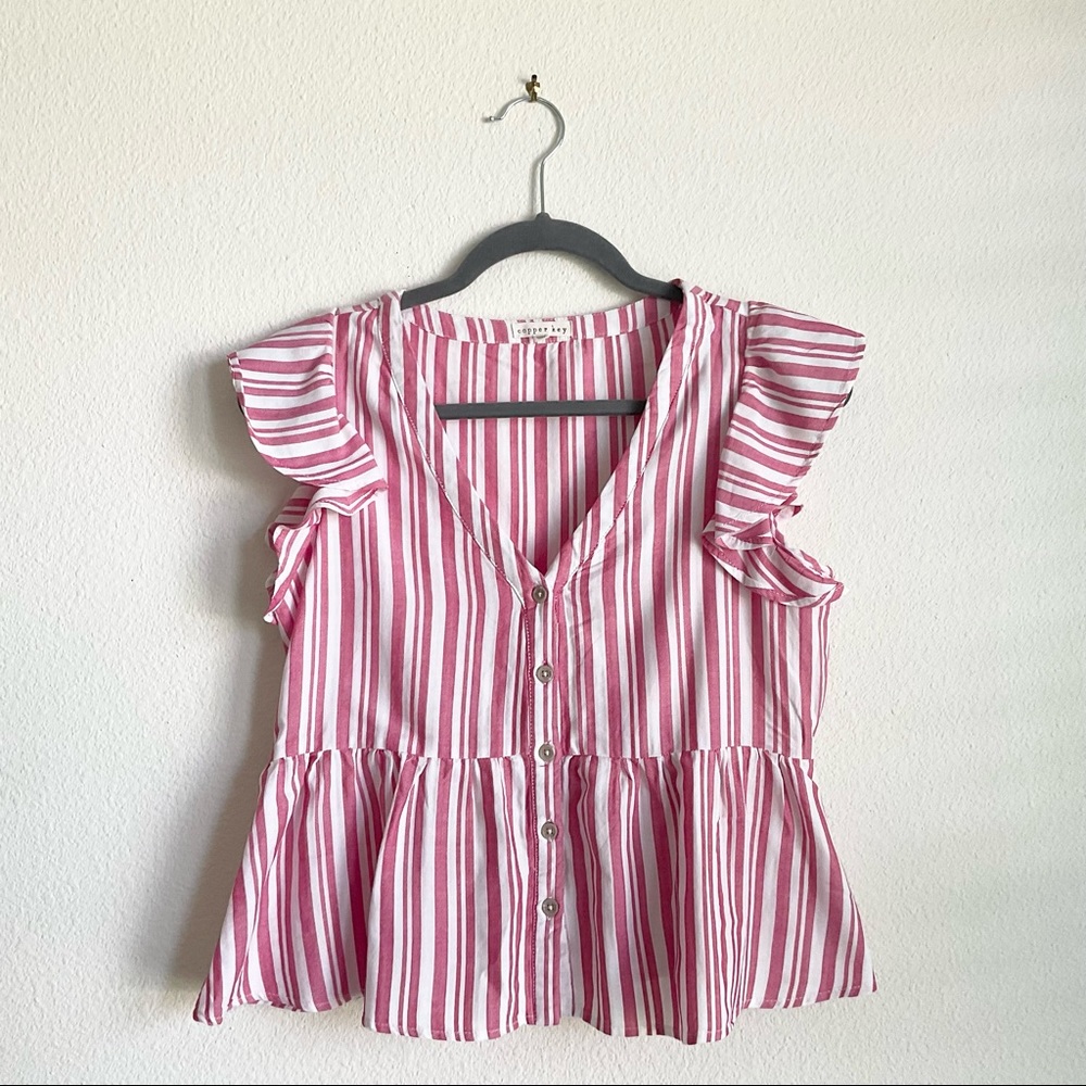 Copper Key, striped flutter sleeve blouse, size S
